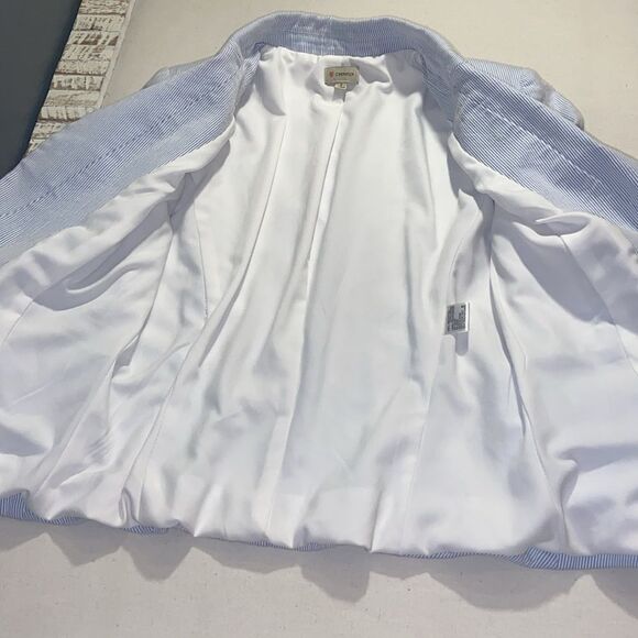 Daniel Cremieux Blue / White Seersucker Blazer Classic Tailored Cut Gold Buttons - Picture 8 of 11